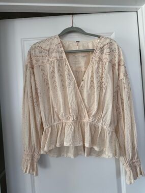 Free People Light Pink/Rose Gold Wrap Peplum Blouse
